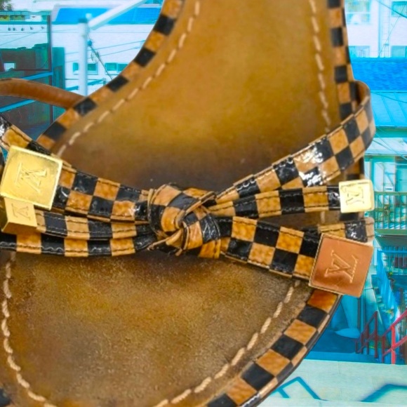 Authentic Louis Vuitton Sz37.5 Checkered Sandal Slide Heels - Picture 3 of 11